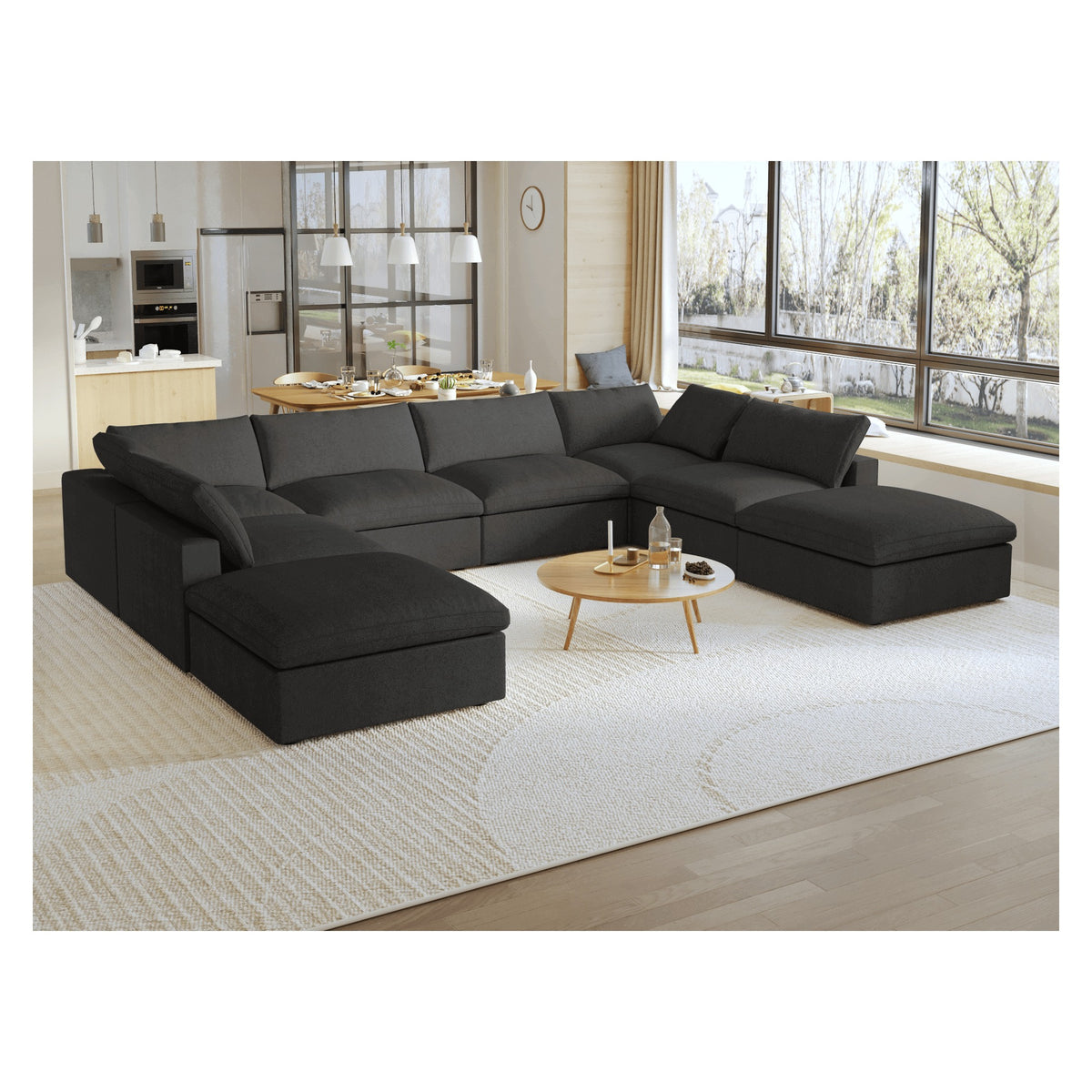 Sky Cloud Sectional Sofa, Modular Washable 160-Inch Linen U-Shaped Sectionals 8-Seaters