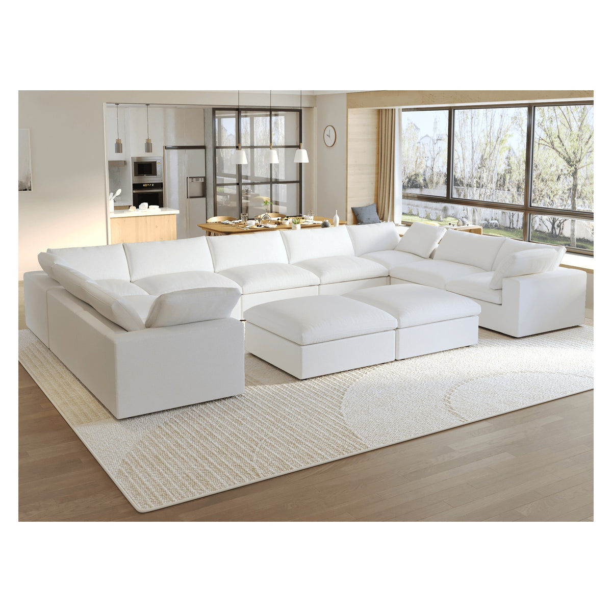 Sky Cloud Sectional Sofa, Replaceable Cover 201-Inch Linen U-Shaped Sectionals 9-Seaters