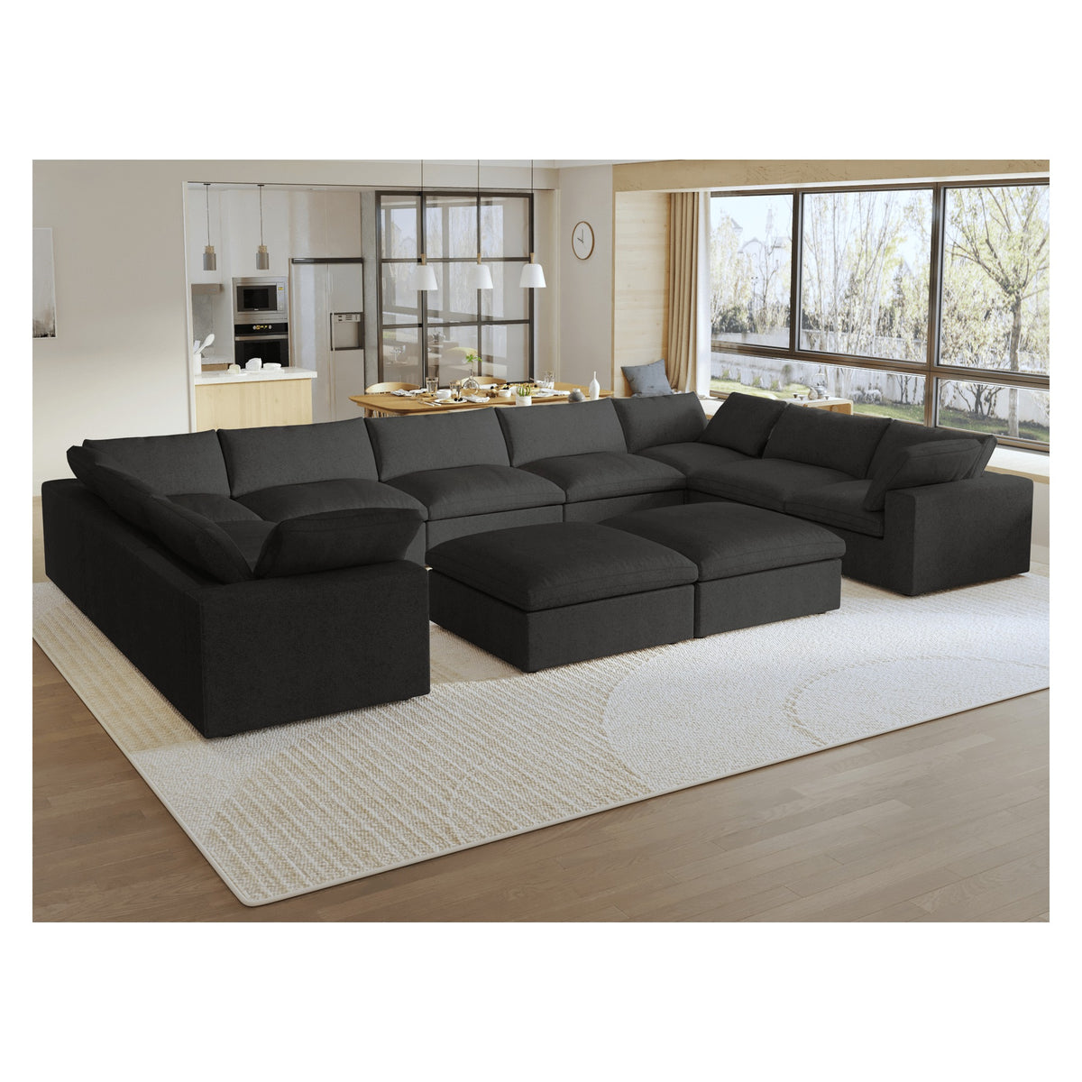 Sky Cloud Sectional Sofa, Replaceable Cover 201-Inch Linen U-Shaped Sectionals 9-Seaters