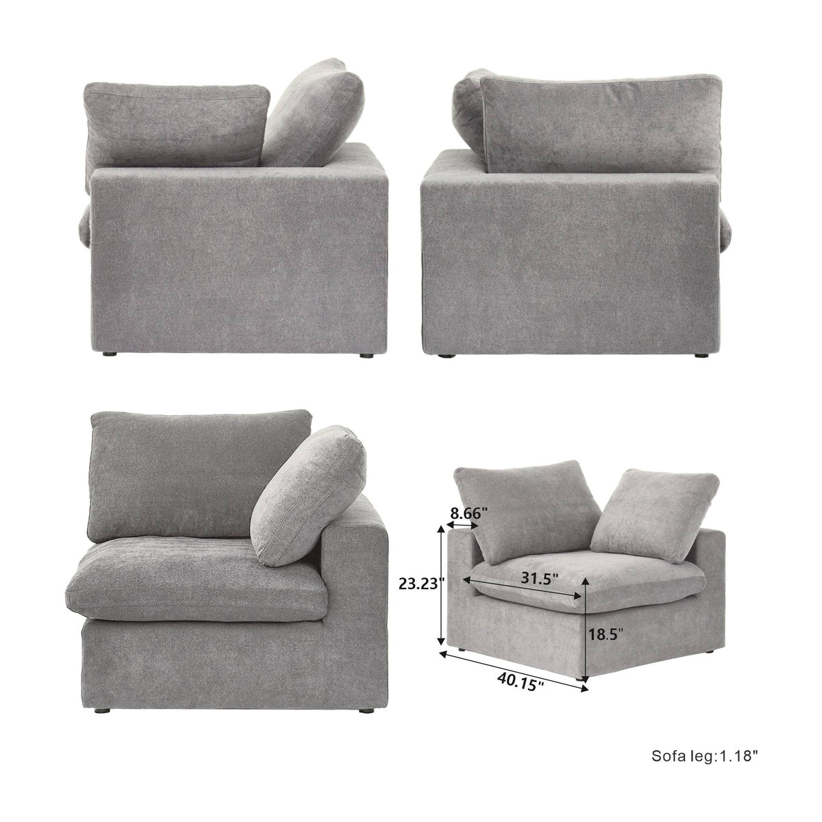 Sky Cloud Sectional Sofa, Replaceable Cover 40-Inch Linen Single Sofa 1-Seaters