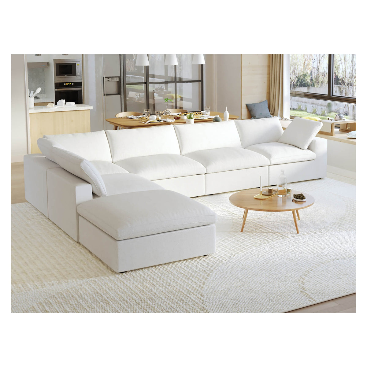 Sky Cloud Sectional Sofa, Washable Cover 160-Inch Linen Corner Sectionals 6-Seaters
