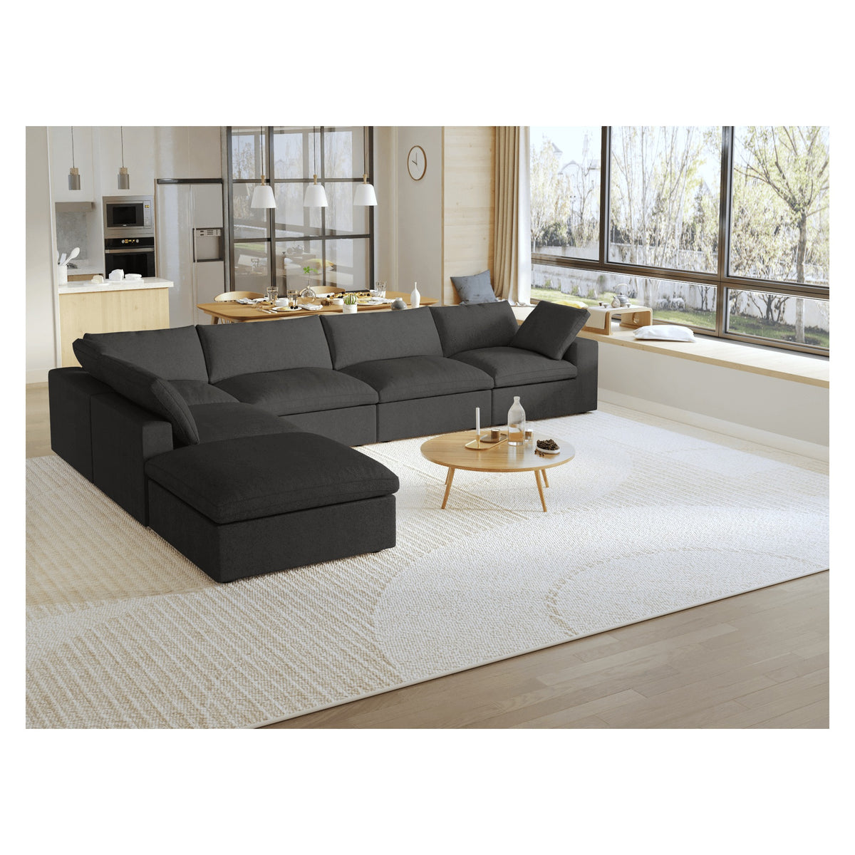 Sky Cloud Sectional Sofa, Washable Cover 160-Inch Linen Corner Sectionals 6-Seaters