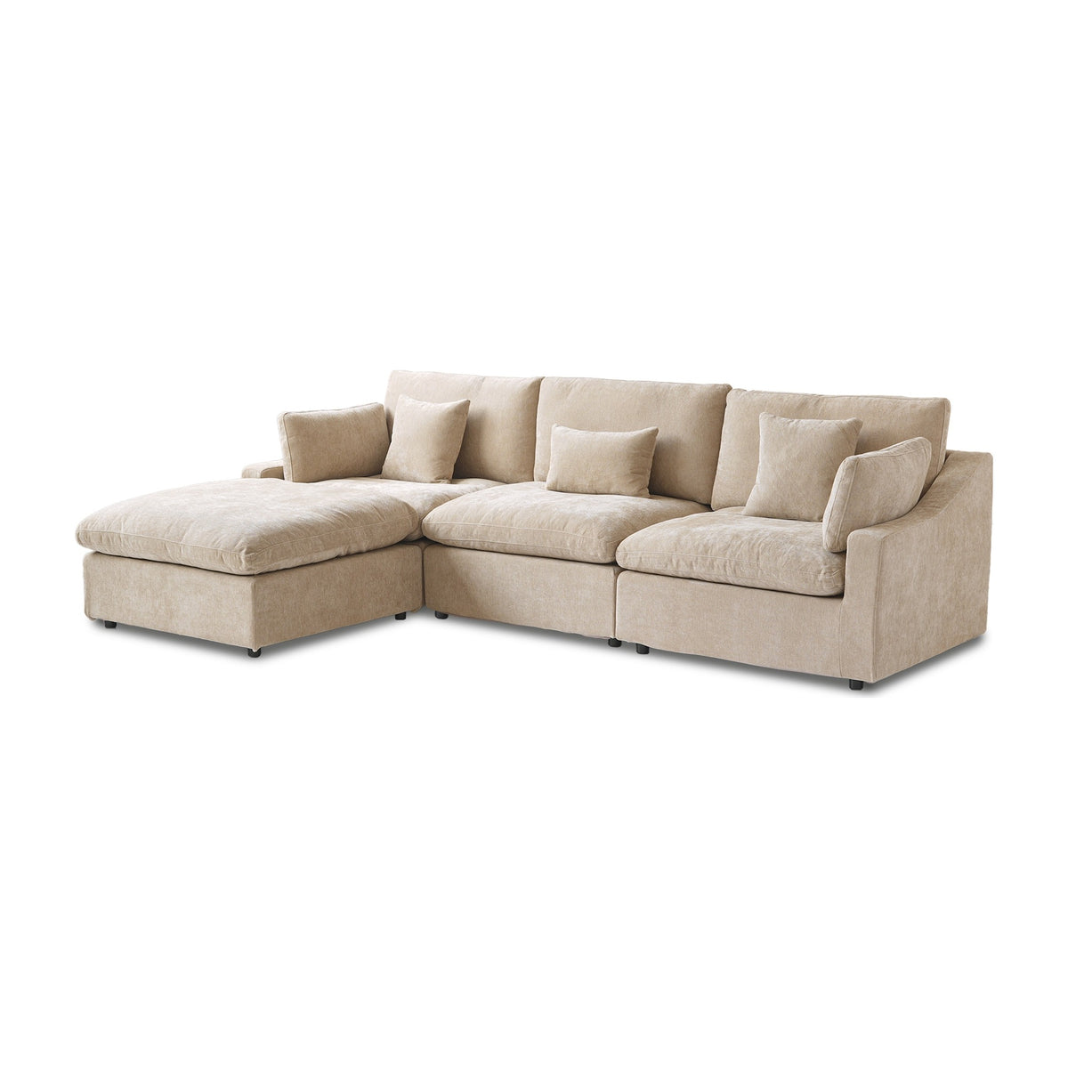Sky Cloud Slope Sectional Sofa, Modular Comfort Linen L-Shaped Sectional 4-Seater, Khaki