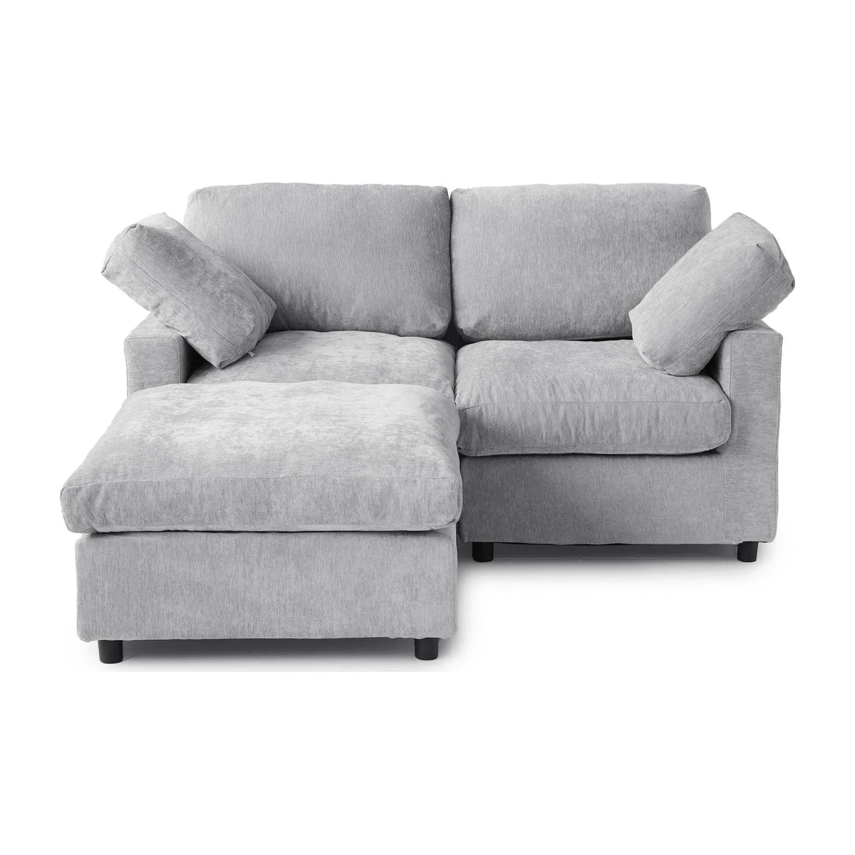 Sky Modular Track Arm Sectional Cloud Sofa, Loveseat Sofa Chaise Chenille and Linen Washable Sofa, Light Grey