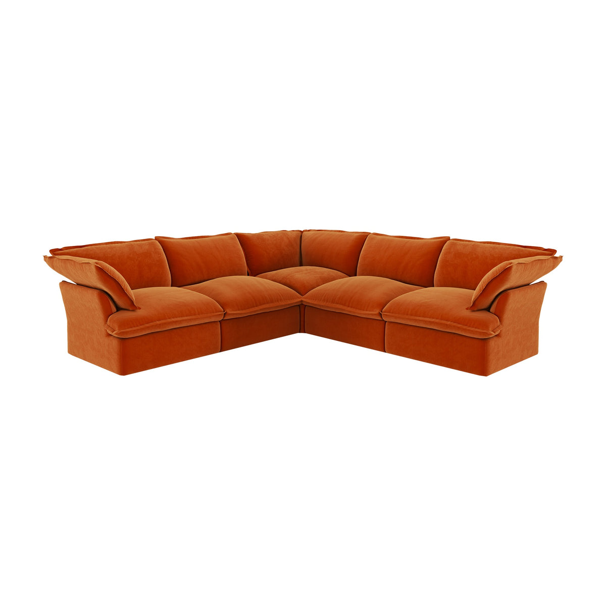 Sky Plus Velvet Cloud Sofa, Washable Cover 122-Inch Velvet Corner Sectionals 5-Seaters, Orange