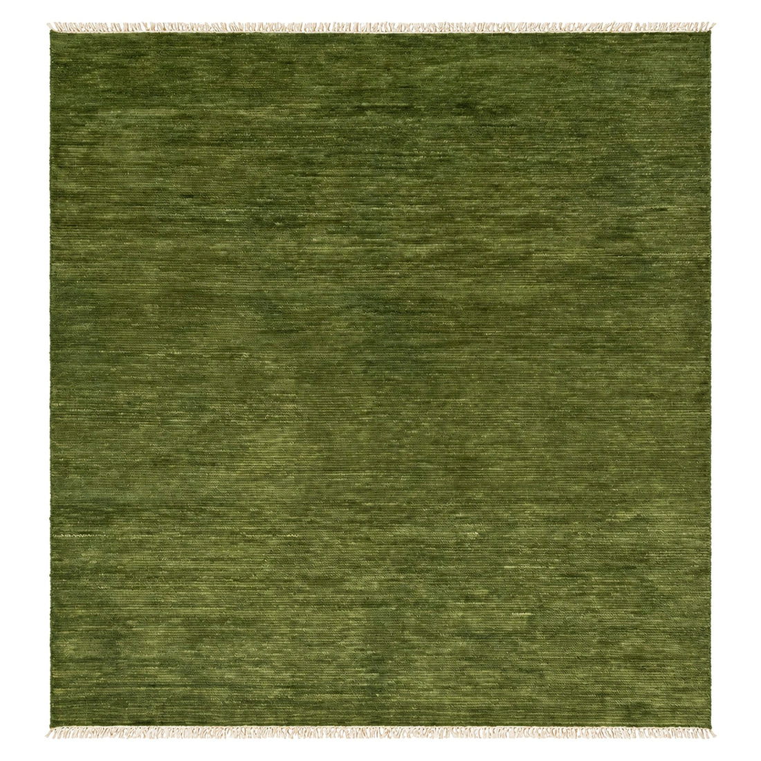 Solid Green Plane Hand Knotted wool Rug, full view on a white background