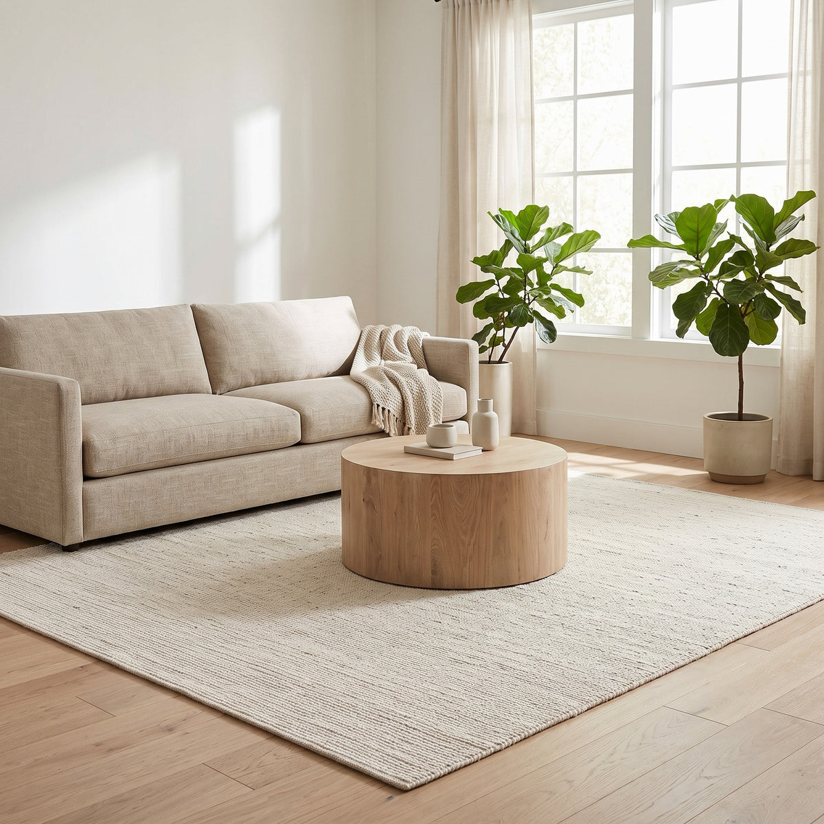 Solid Ivory Ribbed in a living room