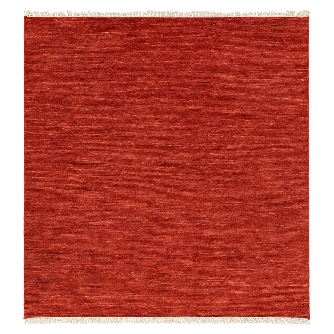 Solid Red Hand Knotted wool Rug, full view on a white background