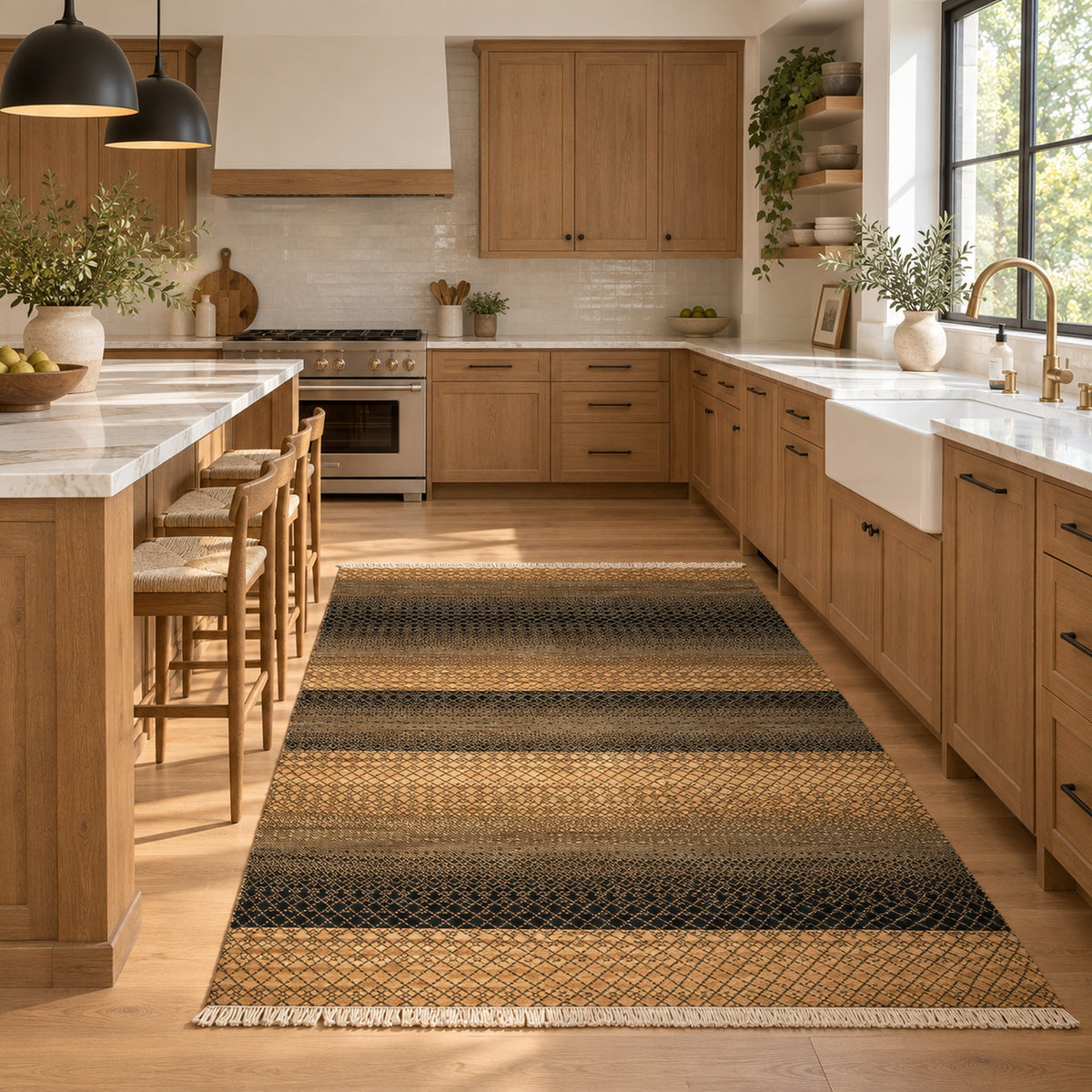 Spectrum Luxury handmade Gold Rug in a kitchen