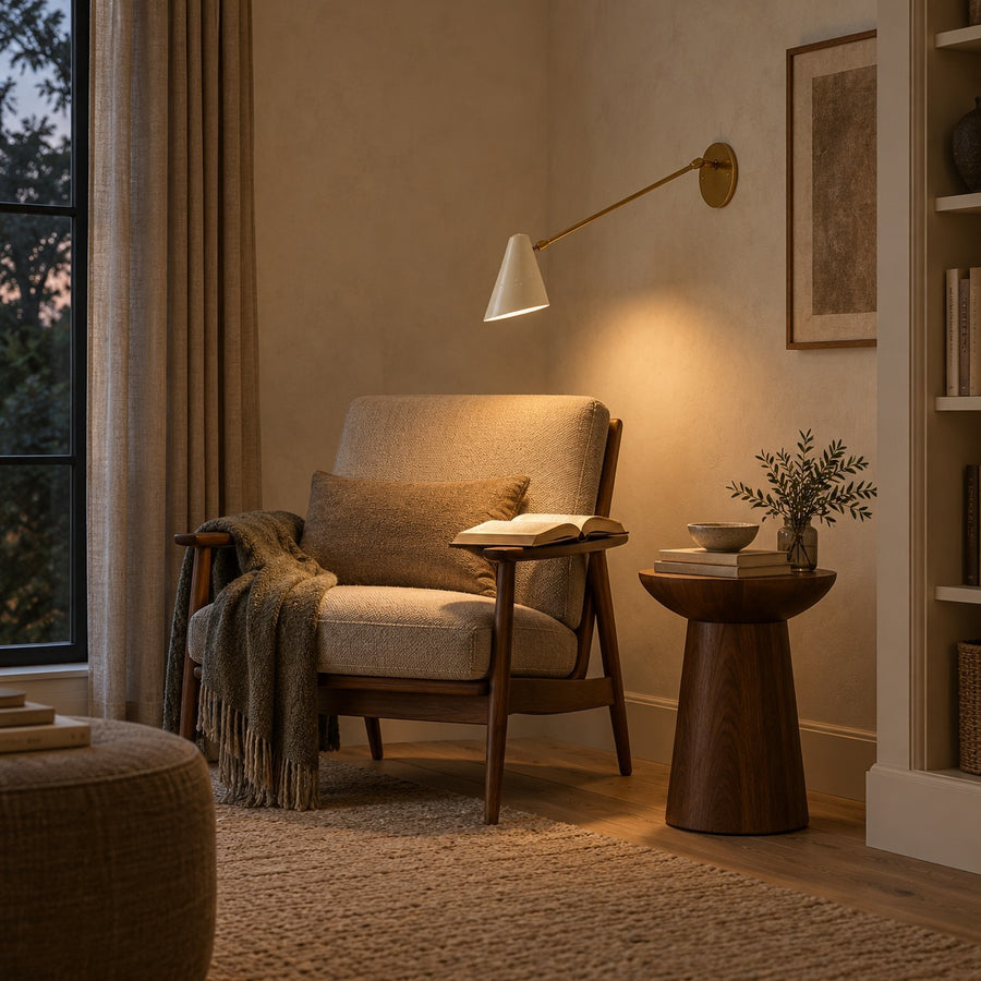 Stilnovo Mid-Century Brass Cone Wall Sconce in a room