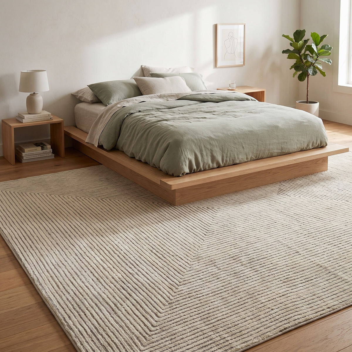 Stripe exquisite rug in a bedroom