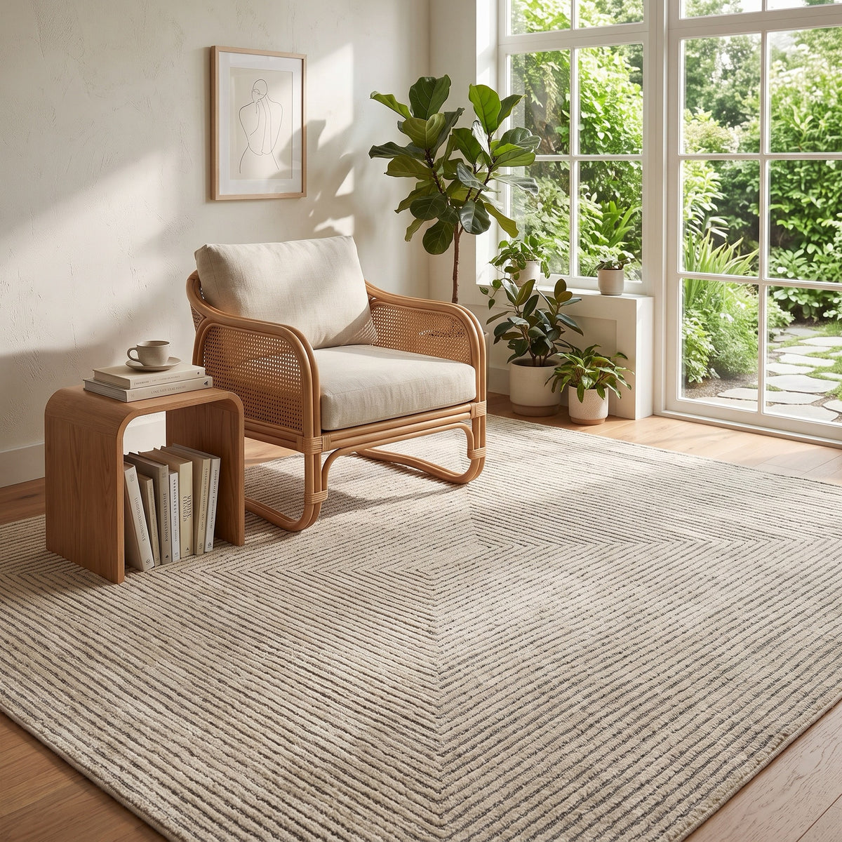 Stripe exquisite rug in a reading nook