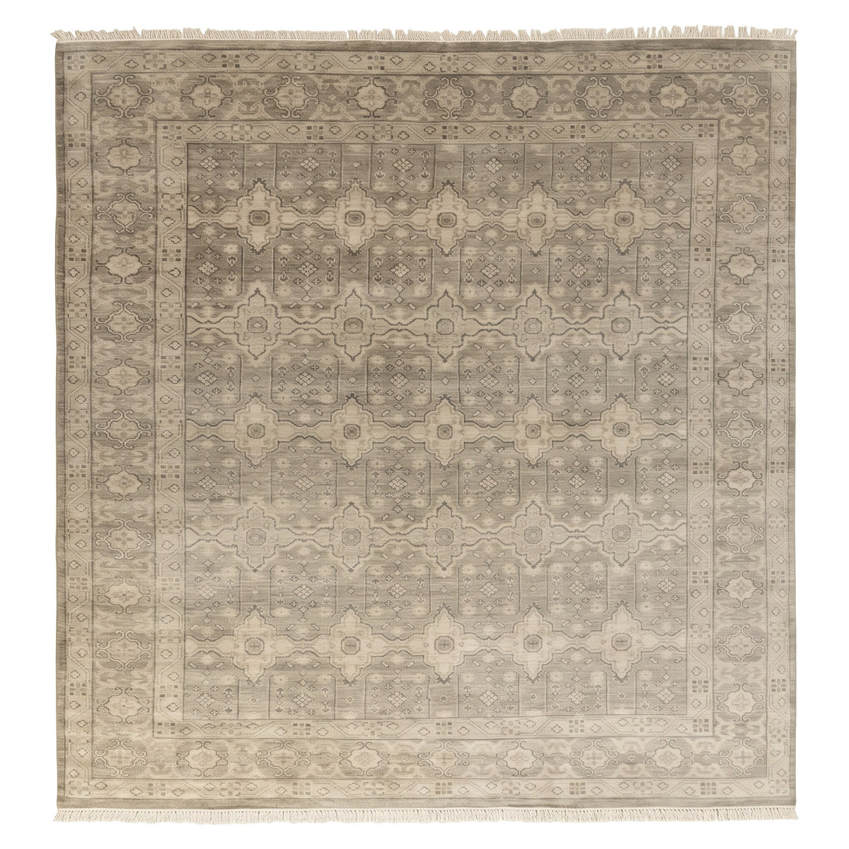 Taupe Floral Gray Trbal Turkish Muted Look Rug, full view on a white background