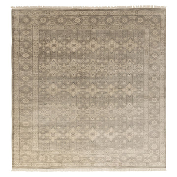 Taupe Floral Gray Trbal Turkish Muted Look Rug, full view on a white background