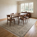 Taupe Floral Gray Trbal Turkish Muted Look Rug in a dining room