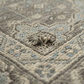 Taupe Floral Gray Trbal Turkish Muted Look Rug, close up of the texture