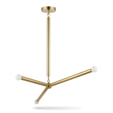 Three-Light Modern Stilnovo Ceiling Lamp in polished brass