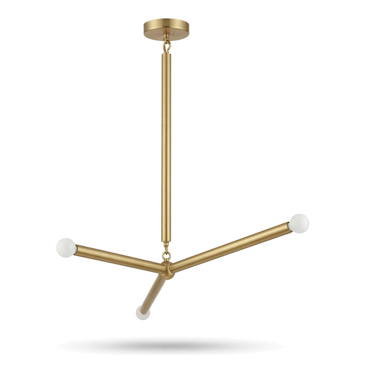 Three-Light Modern Stilnovo Ceiling Lamp in brushed brass