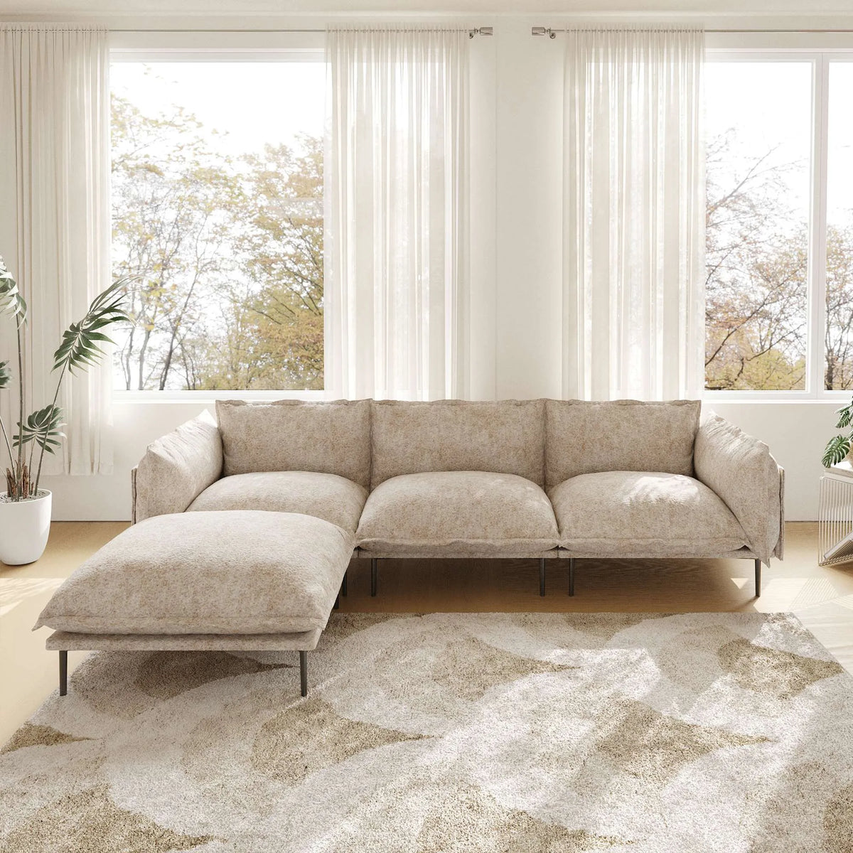Urban Ark Modular Sofa, 3-Seater Chaise L-shaped Couch Cloud Velvet, Sand