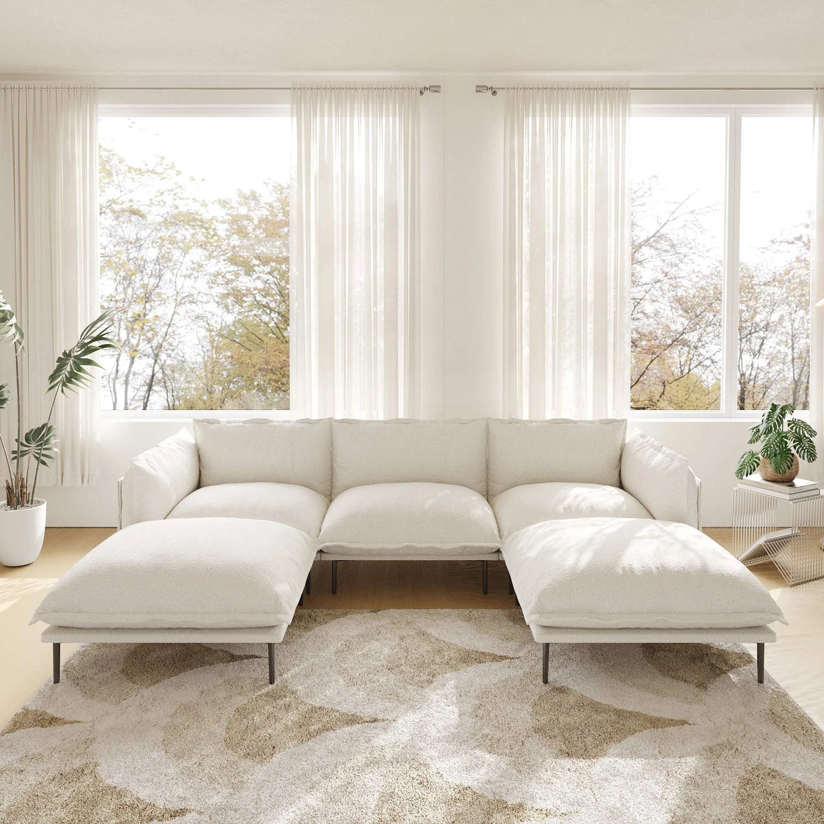 Urban Ark Modular Sofa, 3-Seater with 2 Chaises U-shaped Couch, White