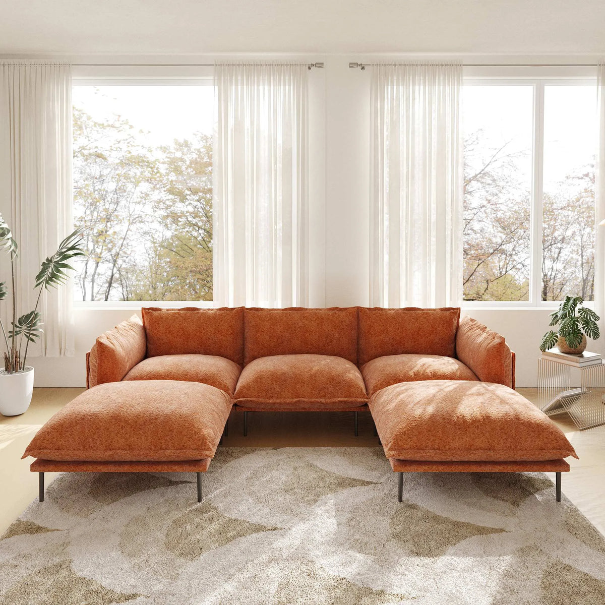 Urban Ark Modular Sofa, 3-Seater with 2 Chaises U-shaped Couch, Orange