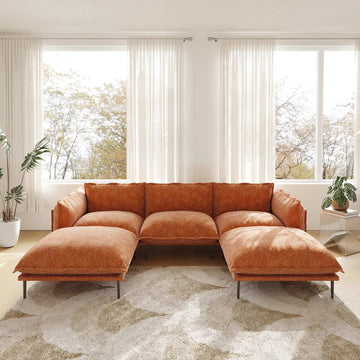 Urban Ark Modular Sofa, 3-Seater with 2 Chaises U-shaped Couch, Orange