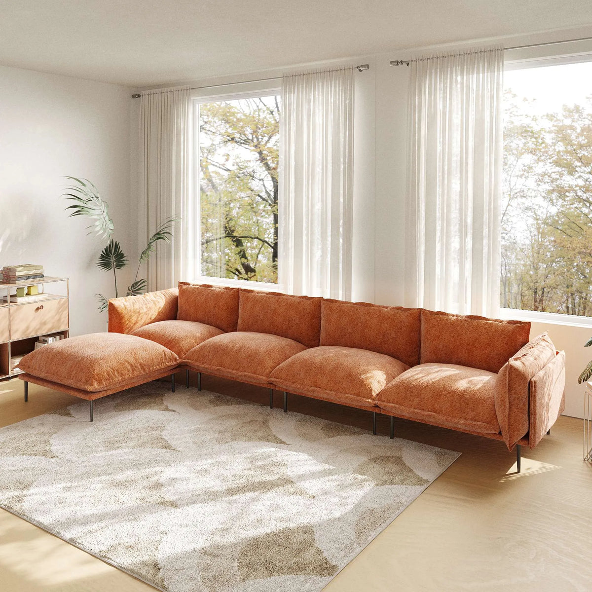 Urban Ark Modular Sofa, 4-Seater L-shaped Chaise Velvet Sectional Couch