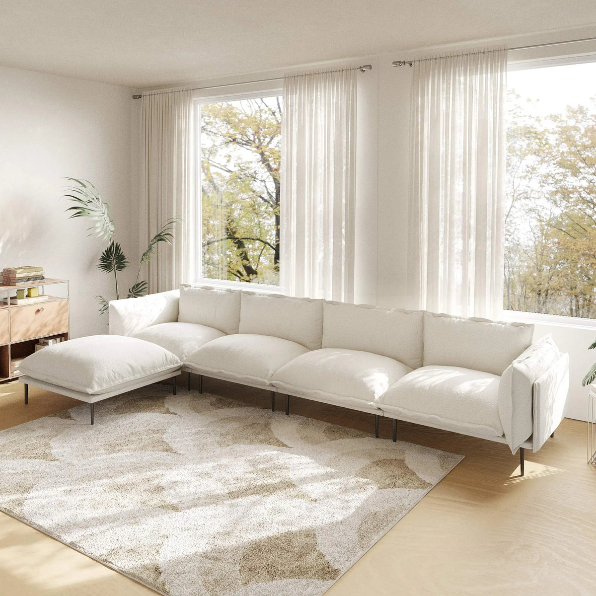 Urban Ark Modular Sofa, 4-Seater L-shaped Chaise Velvet Sectional Couch