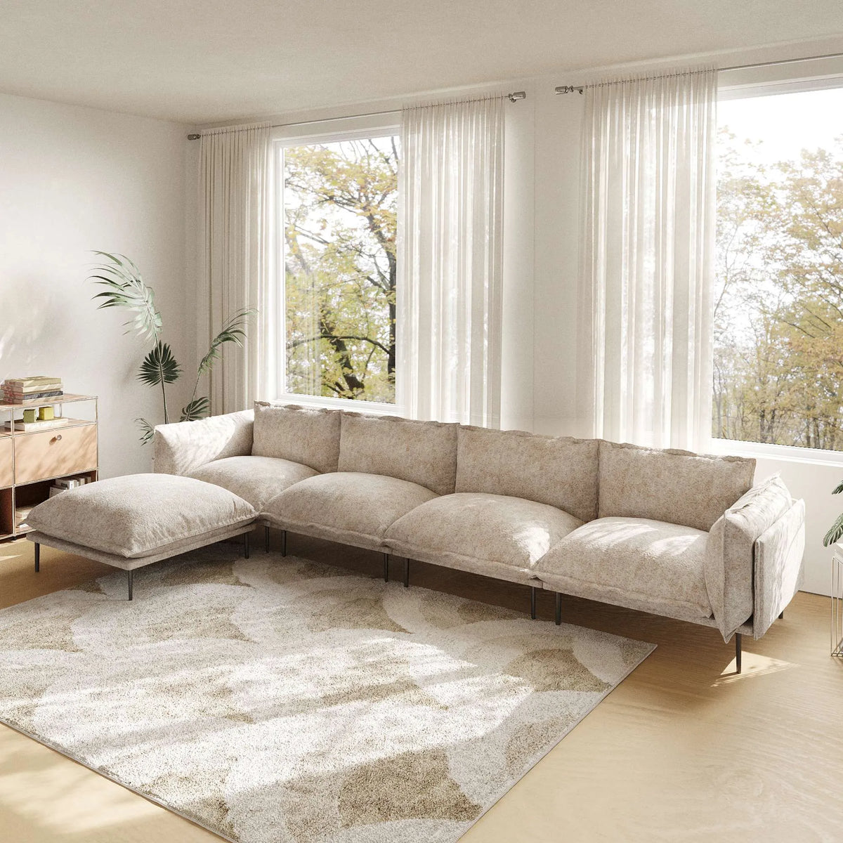 Urban Ark Modular Sofa, 4-Seater L-shaped Chaise Velvet Sectional Couch