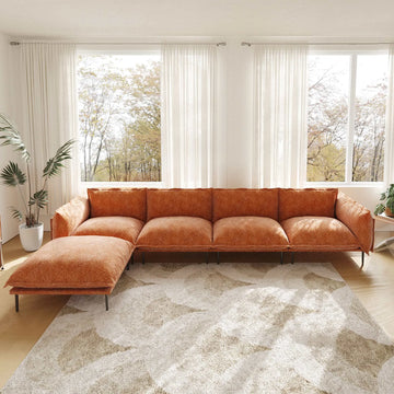 Urban Ark Modular Sofa, 4-Seater L-shaped Chaise Velvet Sectional Couch, Orange