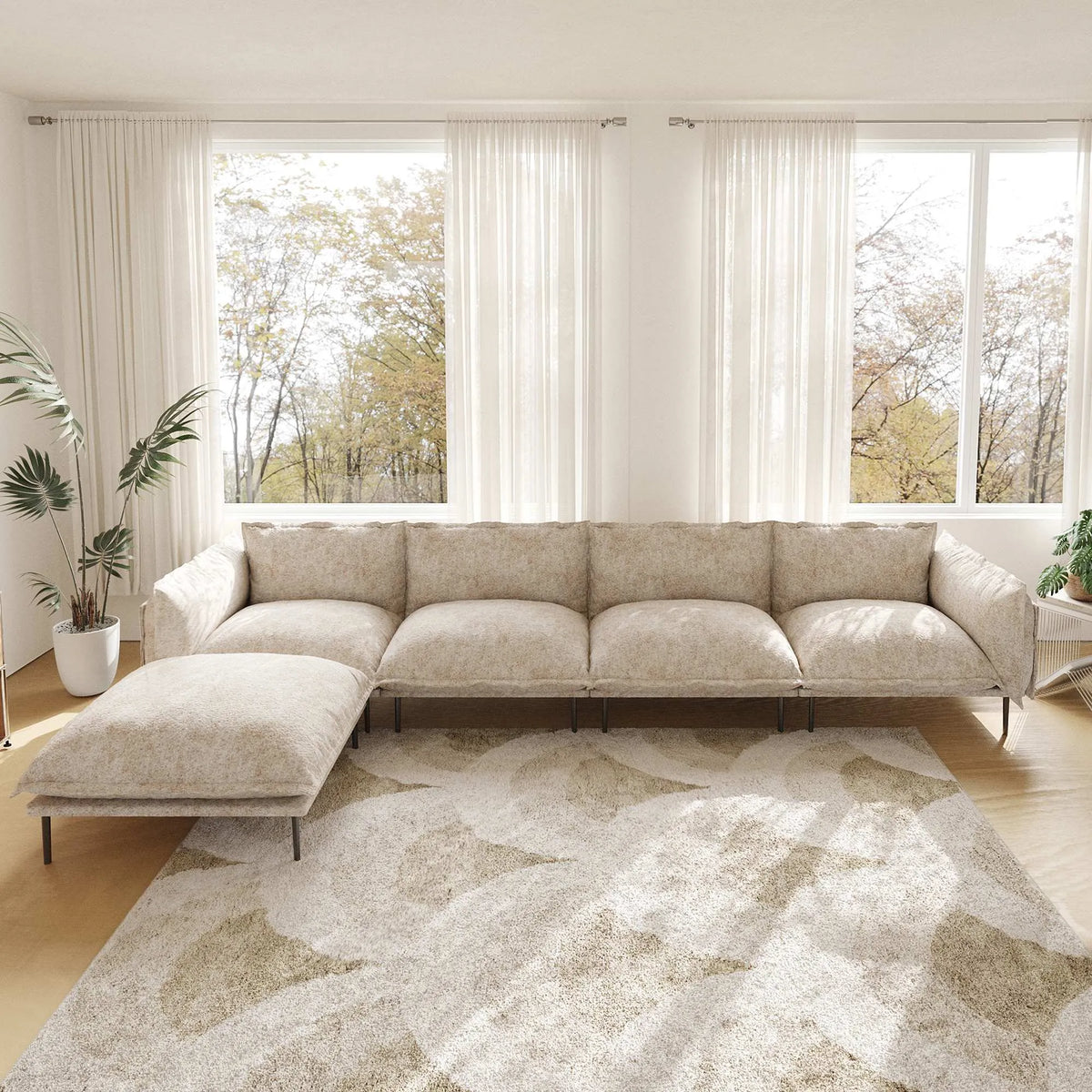 Urban Ark Modular Sofa, 4-Seater L-shaped Chaise Velvet Sectional Couch, Sand