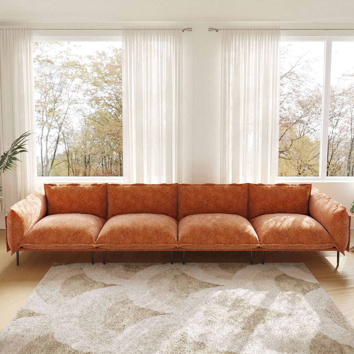 Urban Ark Modular Sofa, 4-Seater Cloud Velvet Sectional Couch 143-Inch, Orange