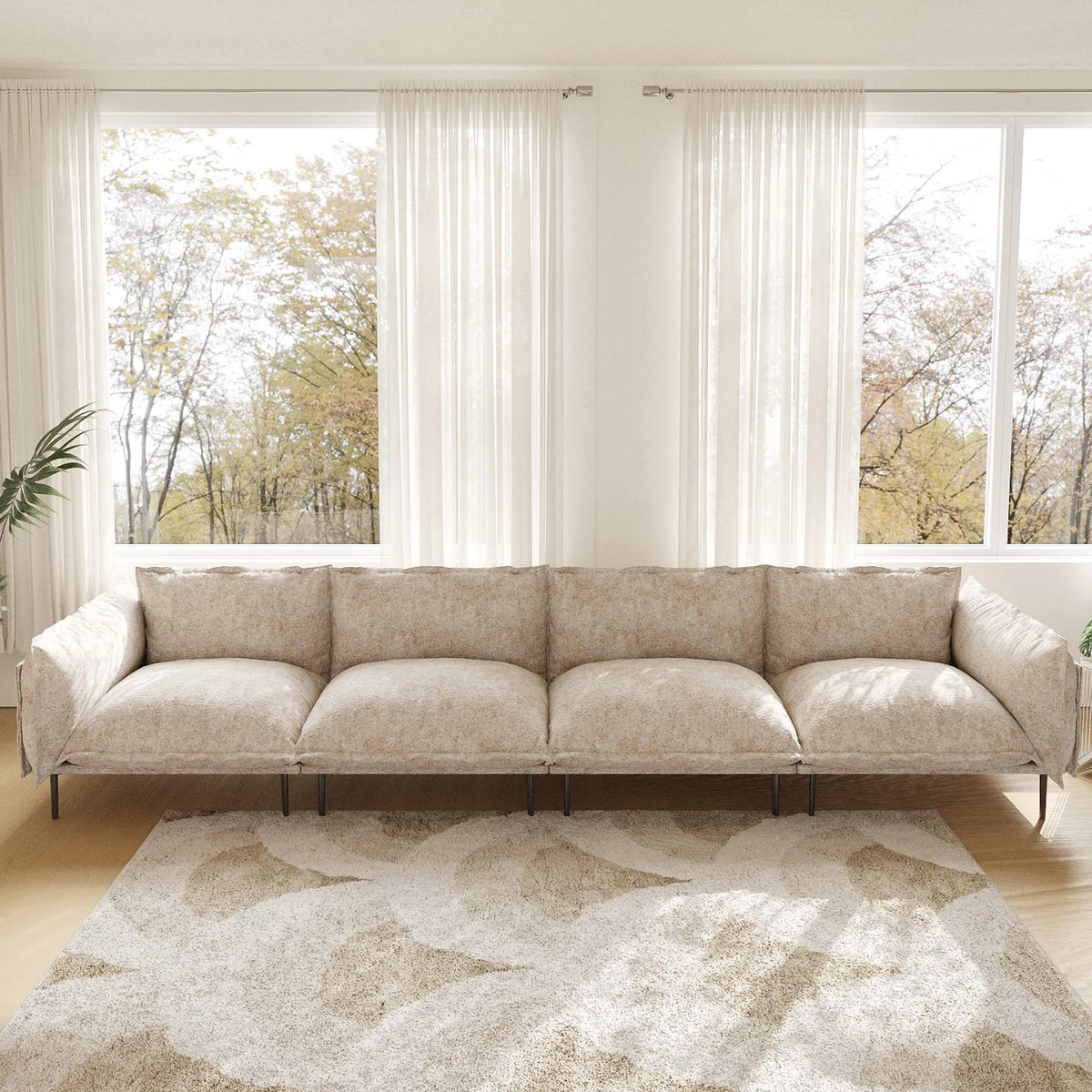 Urban Ark Modular Sofa, 4-Seater Cloud Velvet Sectional Couch 143-Inch, Sand