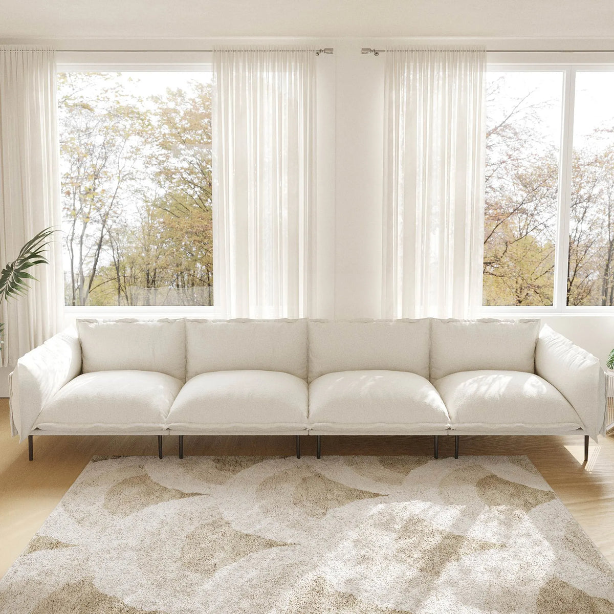 Urban Ark Modular Sofa, 4-Seater Cloud Velvet Sectional Couch 143-Inch, White