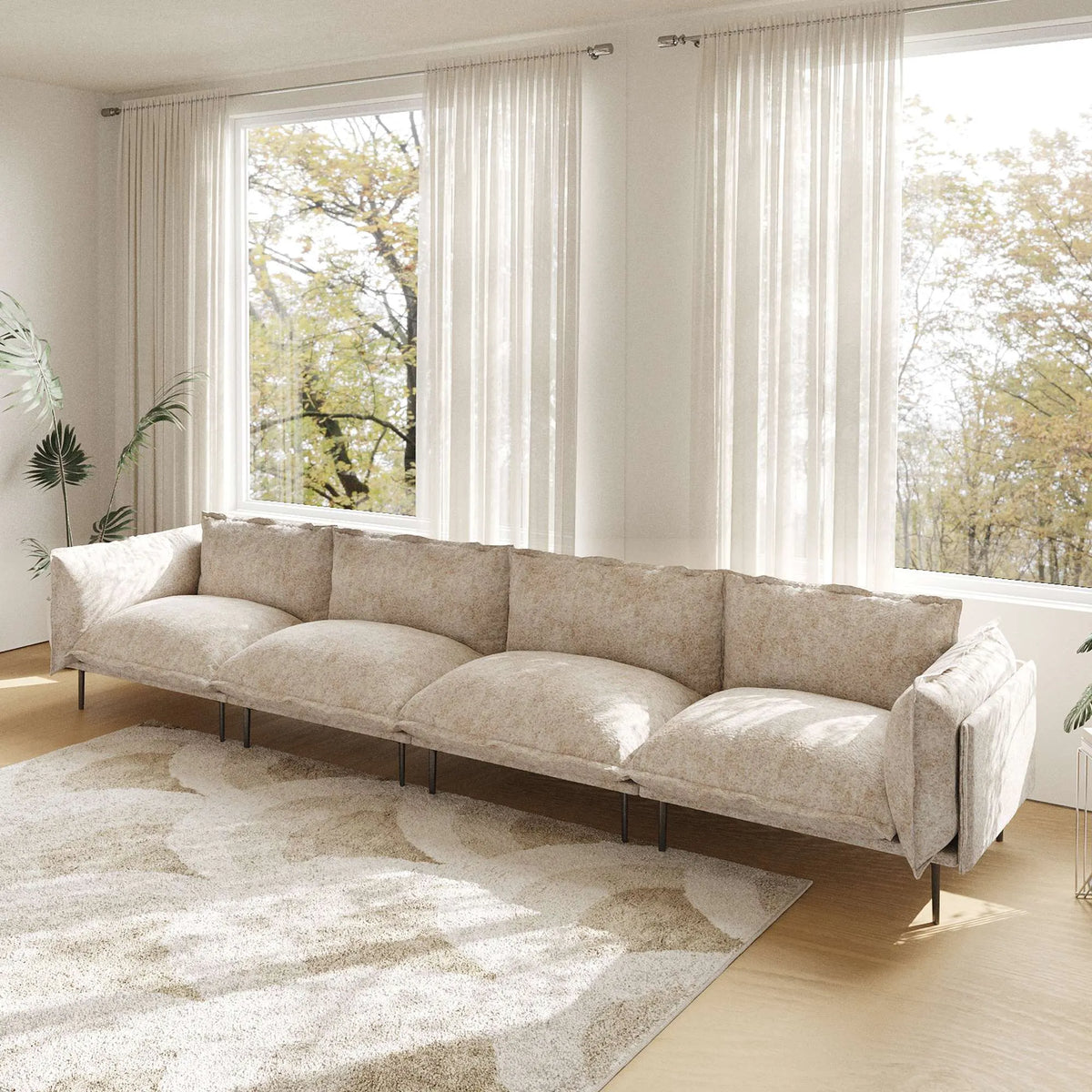 Urban Ark Modular Sofa, 4-Seater Cloud Velvet Sectional Couch 143-Inch