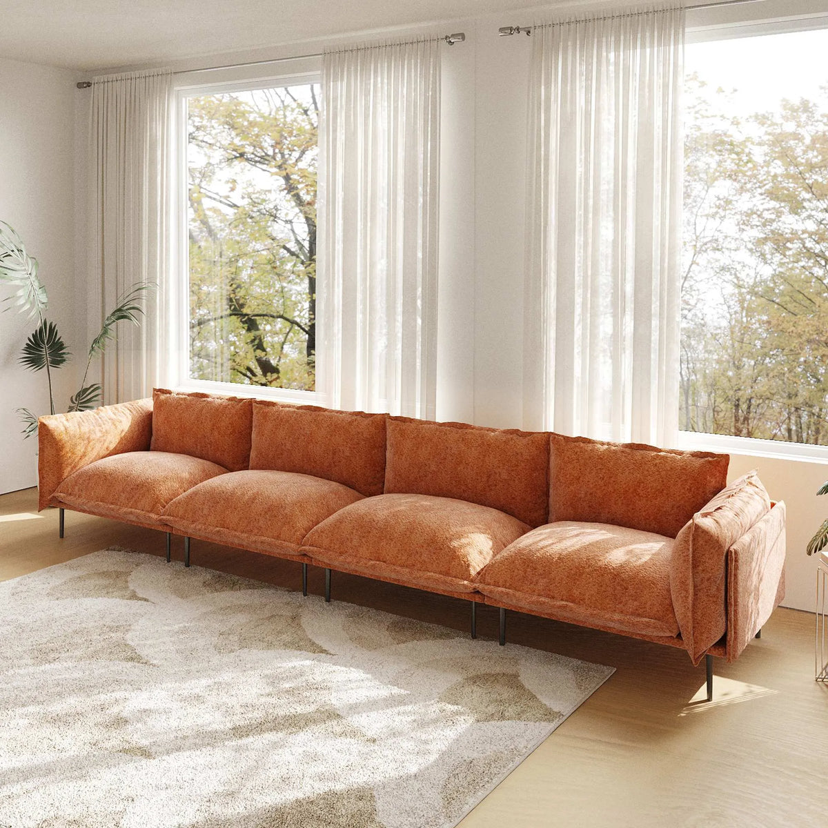 Urban Ark Modular Sofa, 4-Seater Cloud Velvet Sectional Couch 143-Inch