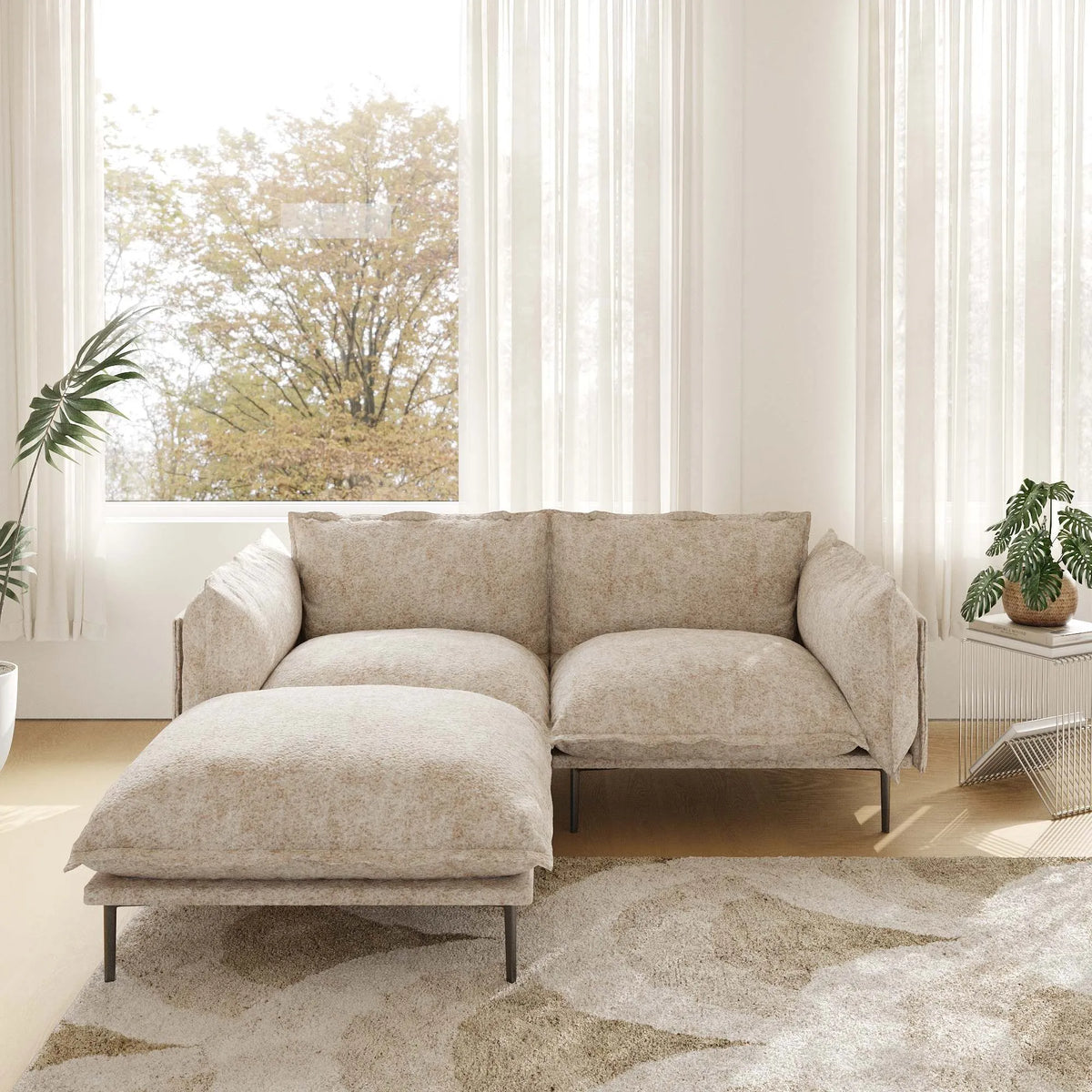 Urban Ark Modular Sofa, Cloud Velvet Loveseat with Chaise 75-Inch, Sand
