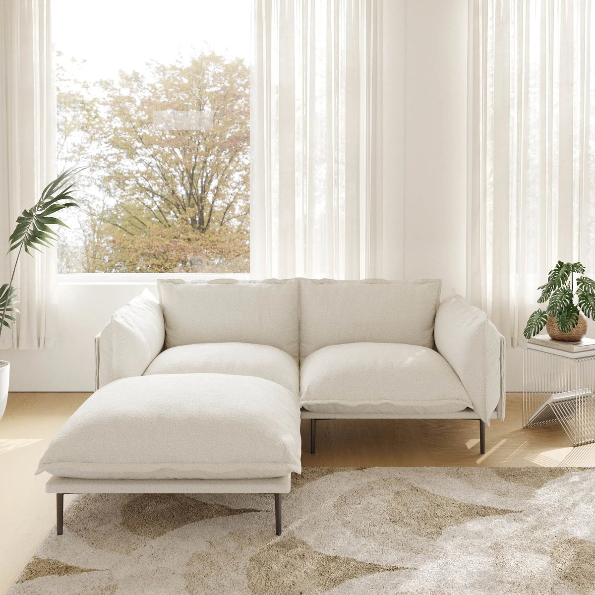 Urban Ark Modular Sofa, Cloud Velvet Loveseat with Chaise 75-Inch, White