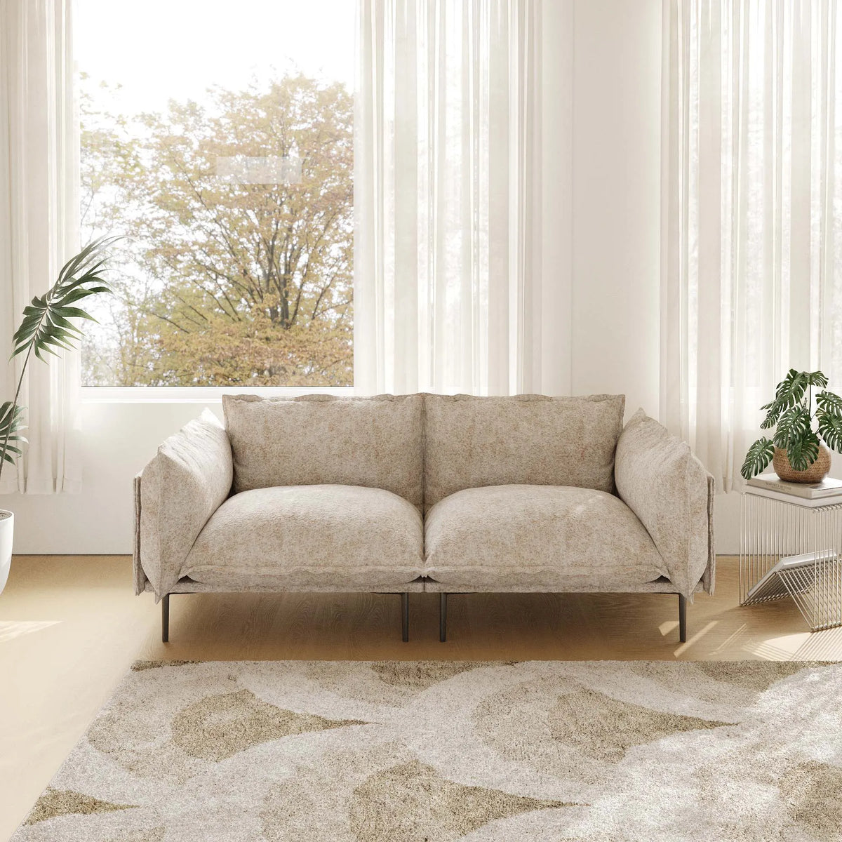 Urban Ark Modular Sofa, Skin-Friendly Cloud Velvet Sectional Sofa 75 Inches Loveseat, Sand
