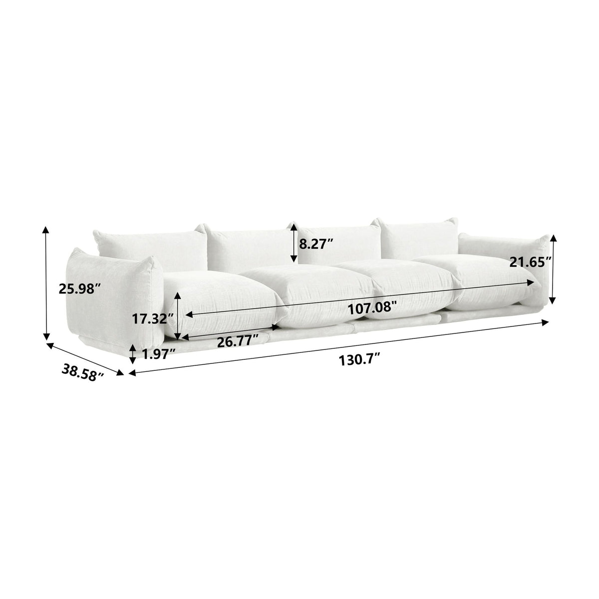Urban Sectional Sofa, Comfortable Spacious 130-Inch Chenille Sleepers 4-Seaters