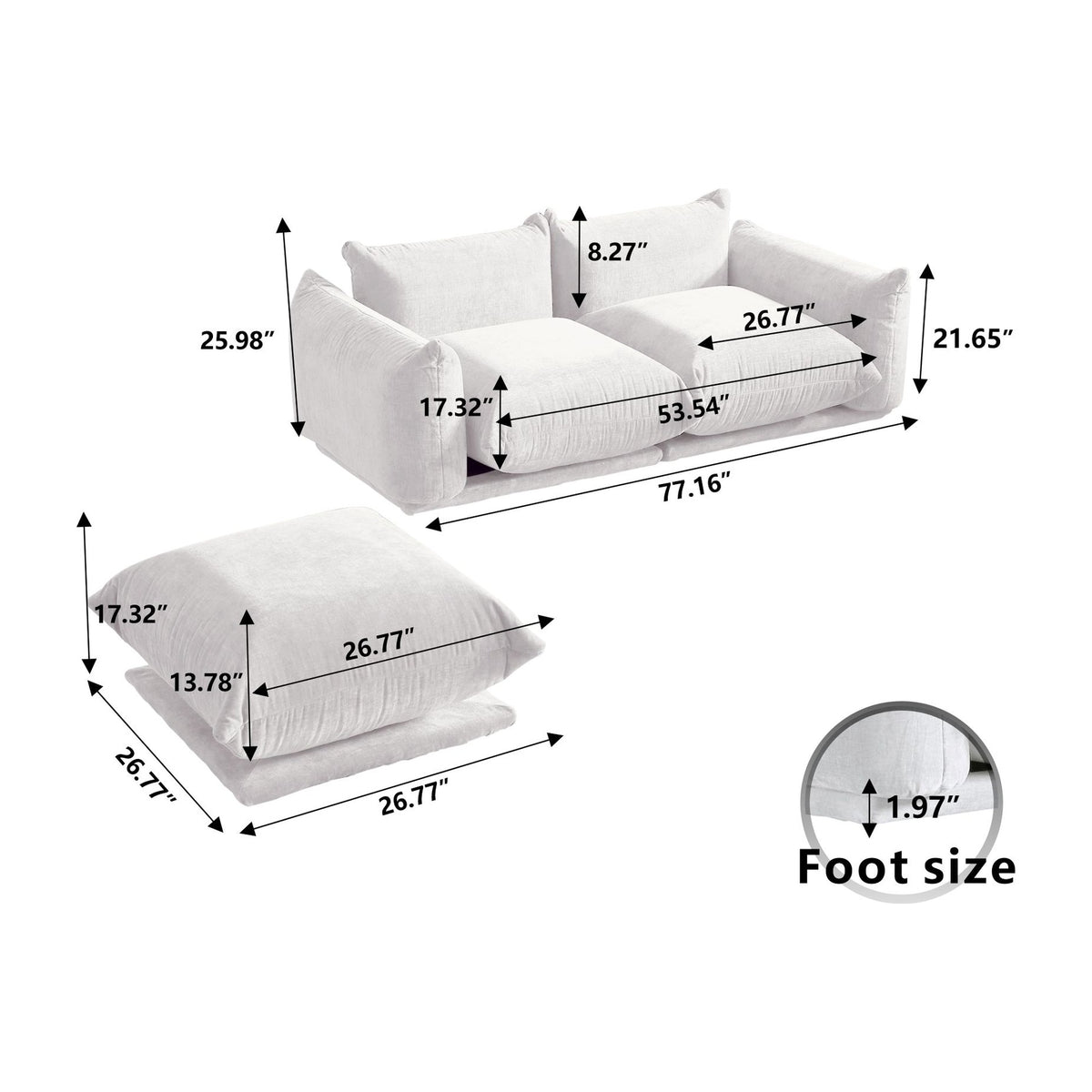 Urban Sectional Sofa, Compact Chenille L-Shaped Sectionals 3-Seaters