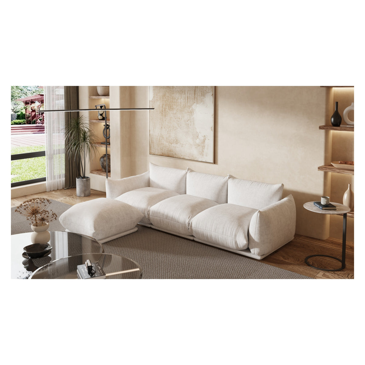 Urban Sectional Sofa, Compact Chenille L-Shaped Sectionals 3-Seaters