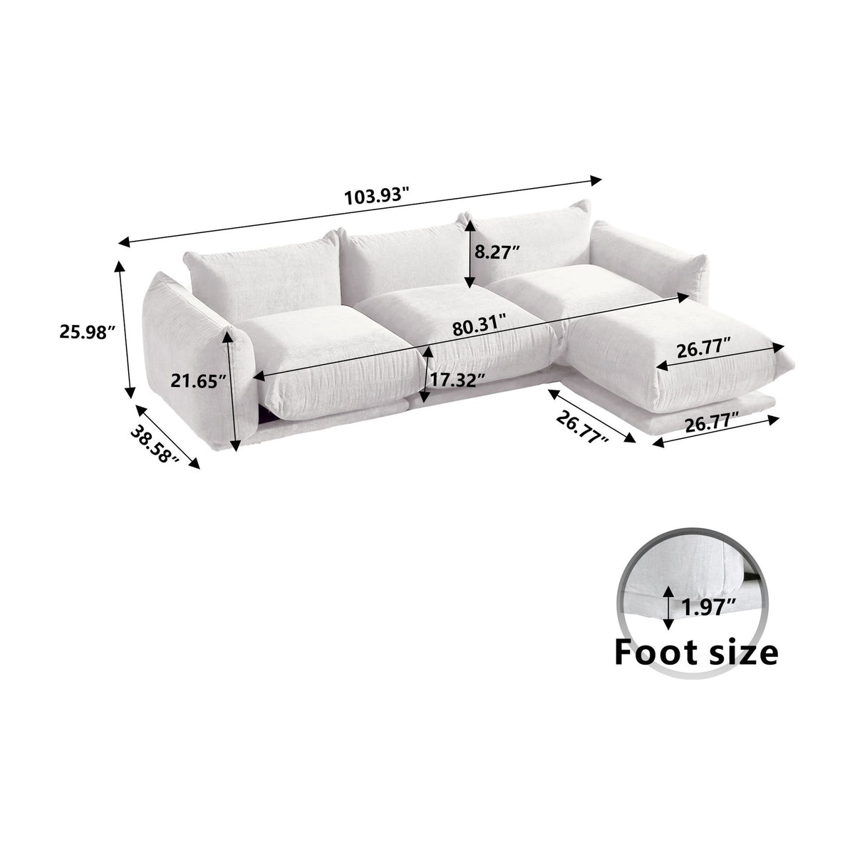 Urban Sectional Sofa, Modular Flexibility 104-Inch Chenille L-Shaped Sectionals 4-Seaters