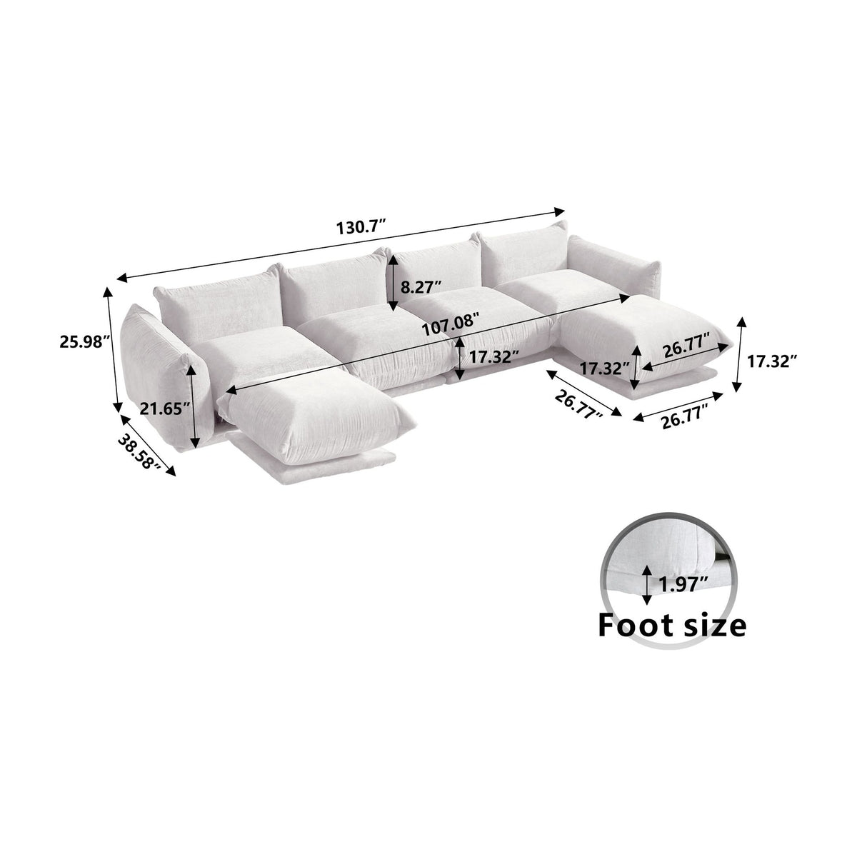 Urban Sectional Sofa, Plush Comfort Chenille U-Shaped Sectionals 6-Seaters