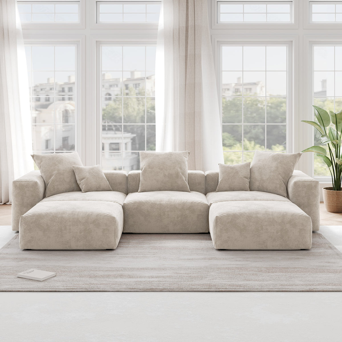 Pixel Modern Modular Sofa, Corduroy Slipcovers - Replacement Covers Only, Beige