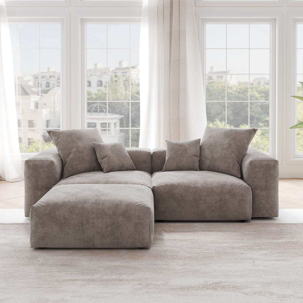 Pixel Modern Modular Sofa, Corduroy Slipcovers - Replacement Covers Only, Brown