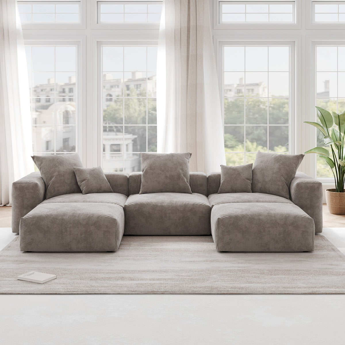 Pixel Modern Modular Sofa, Corduroy Slipcovers - Replacement Covers Only, Brown