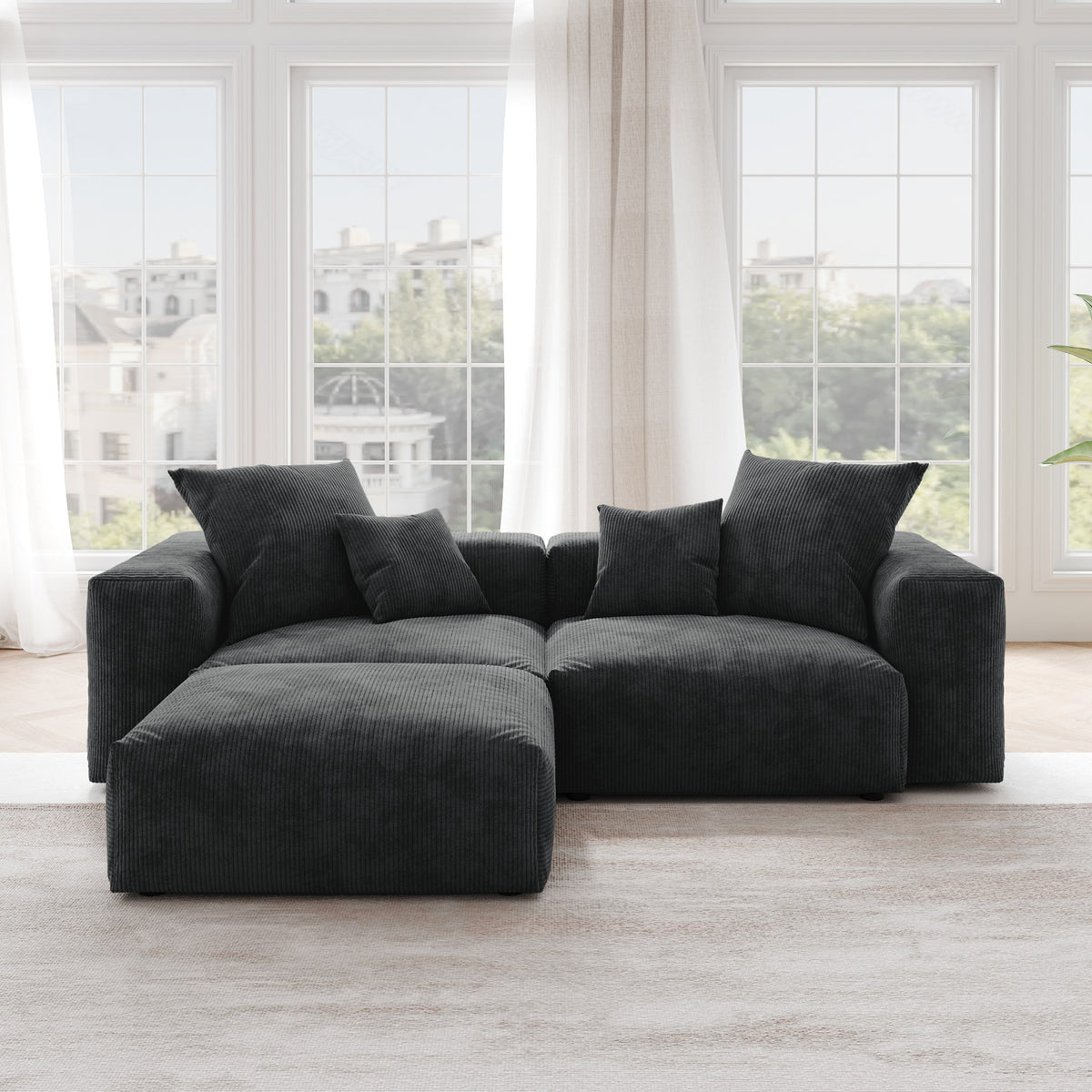 Pixel Modern Modular Sofa, Corduroy Slipcovers - Replacement Covers Only, Black
