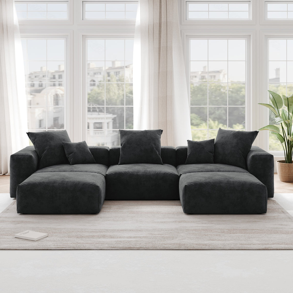 Pixel Modern Modular Sofa, Corduroy Slipcovers - Replacement Covers Only, Black