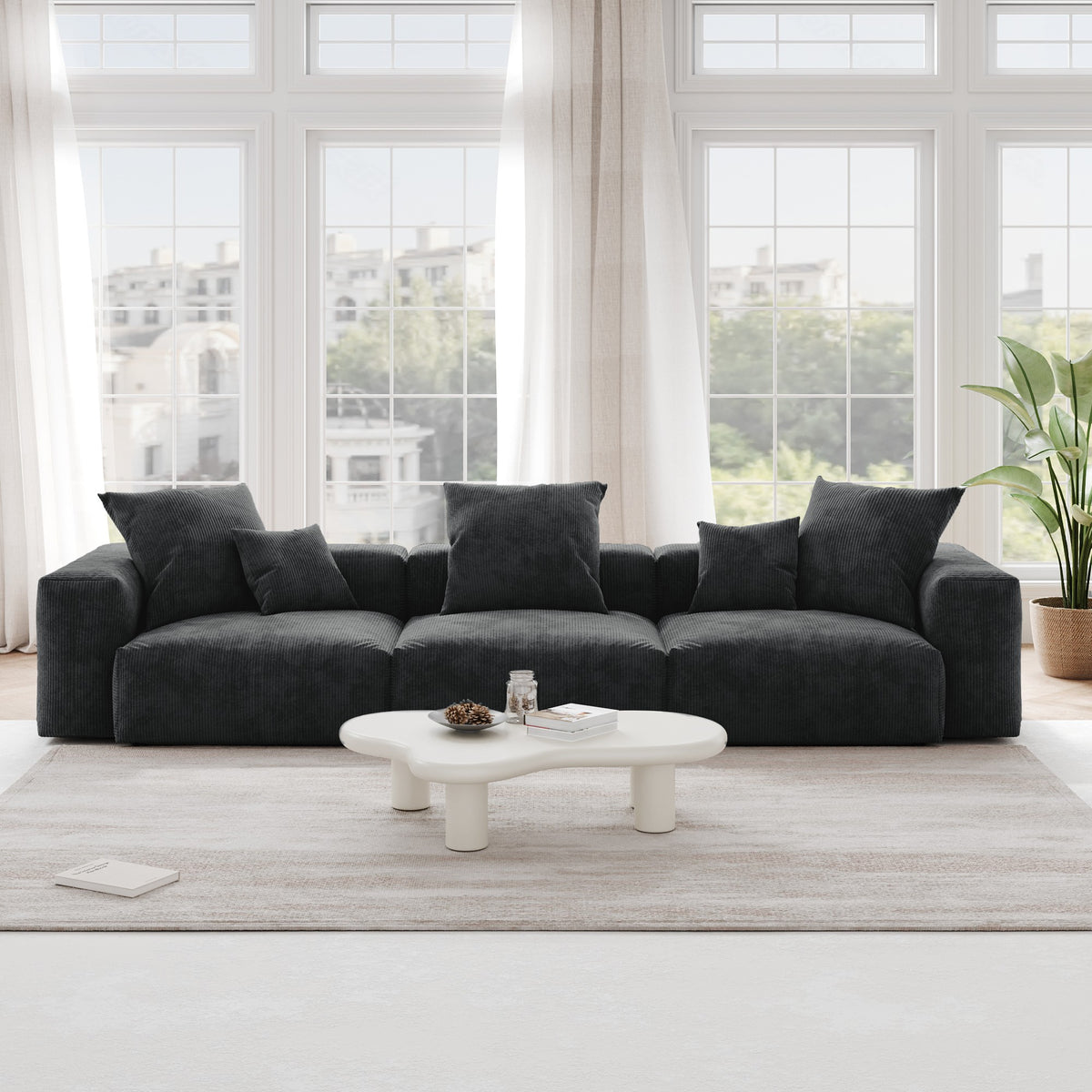 Pixel Modern Modular Sofa, Corduroy Slipcovers - Replacement Covers Only, Black